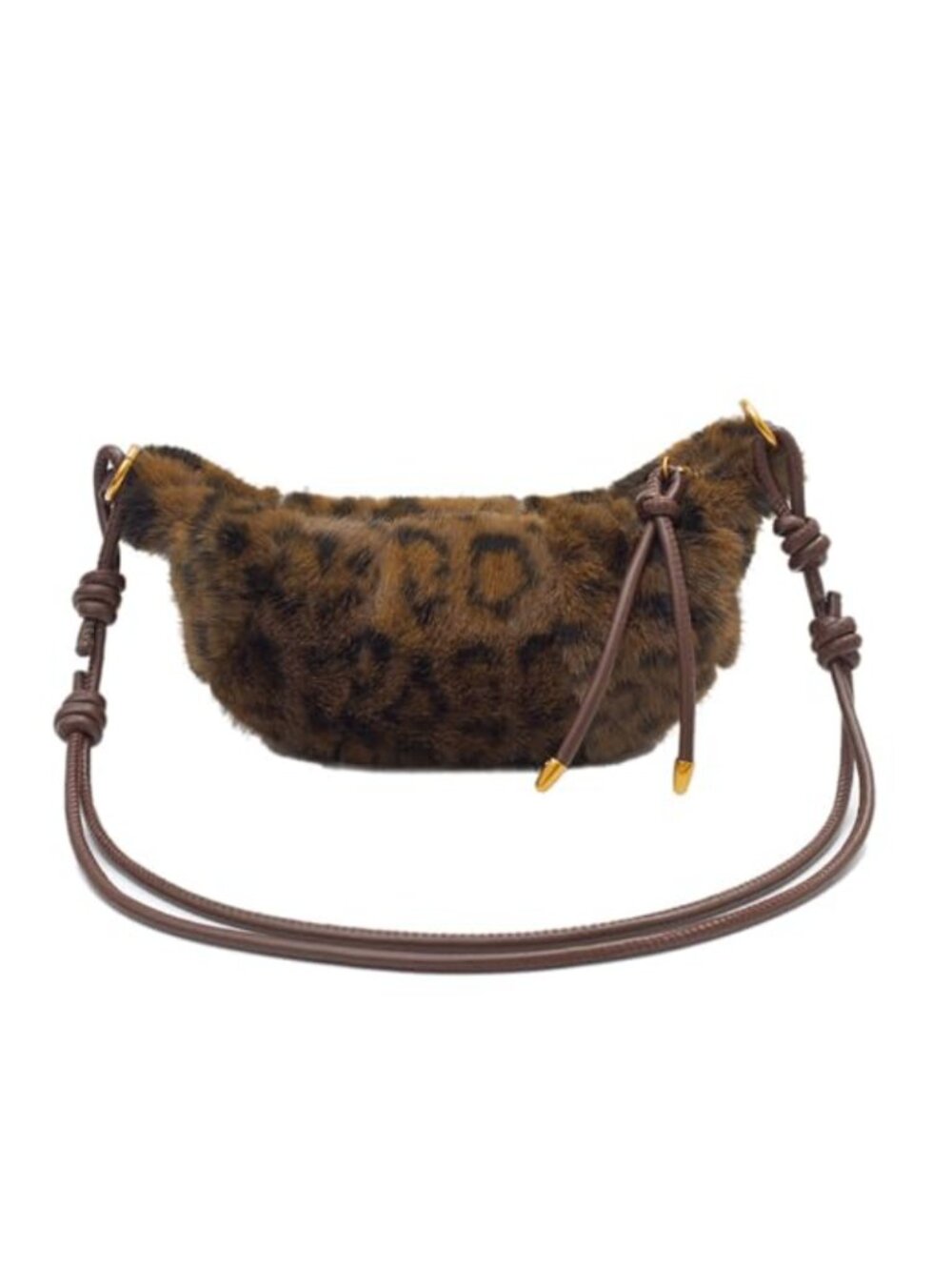 Faux Fur Leopard Dumpling Crossbody Bag Fuzzy Crescent Purse